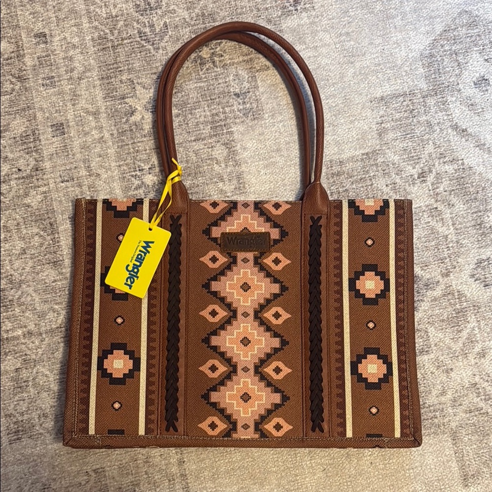 Wrangler Brown and Pink Geometric Tote
